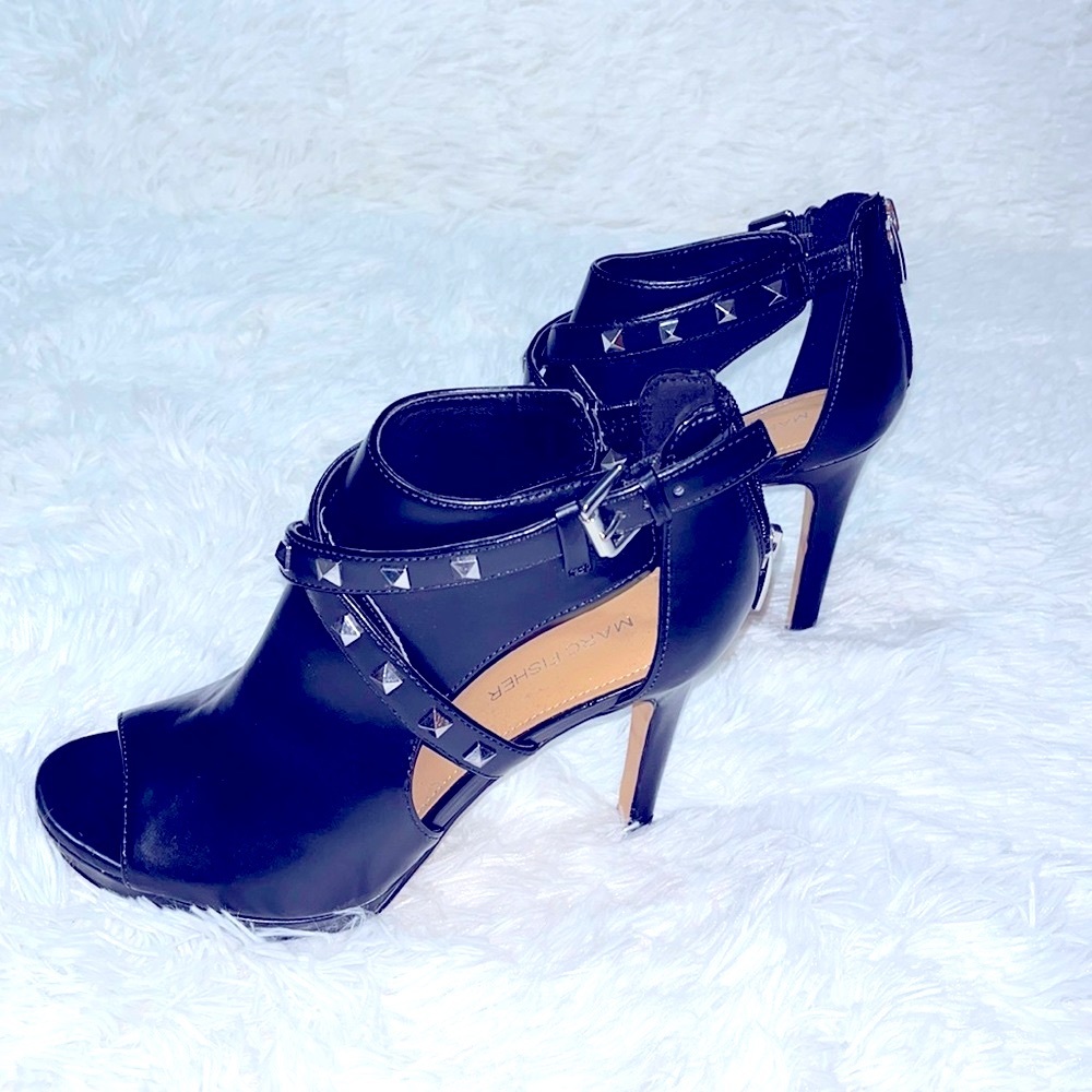 Marc Fisher Peep Toe 4” Stiletto Heel Studded Booties in Black Size 6.5M